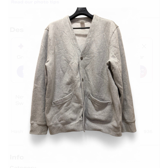 New Men’s J.CREW Heritage Fleece Cardigan Sweater Size XL Grey